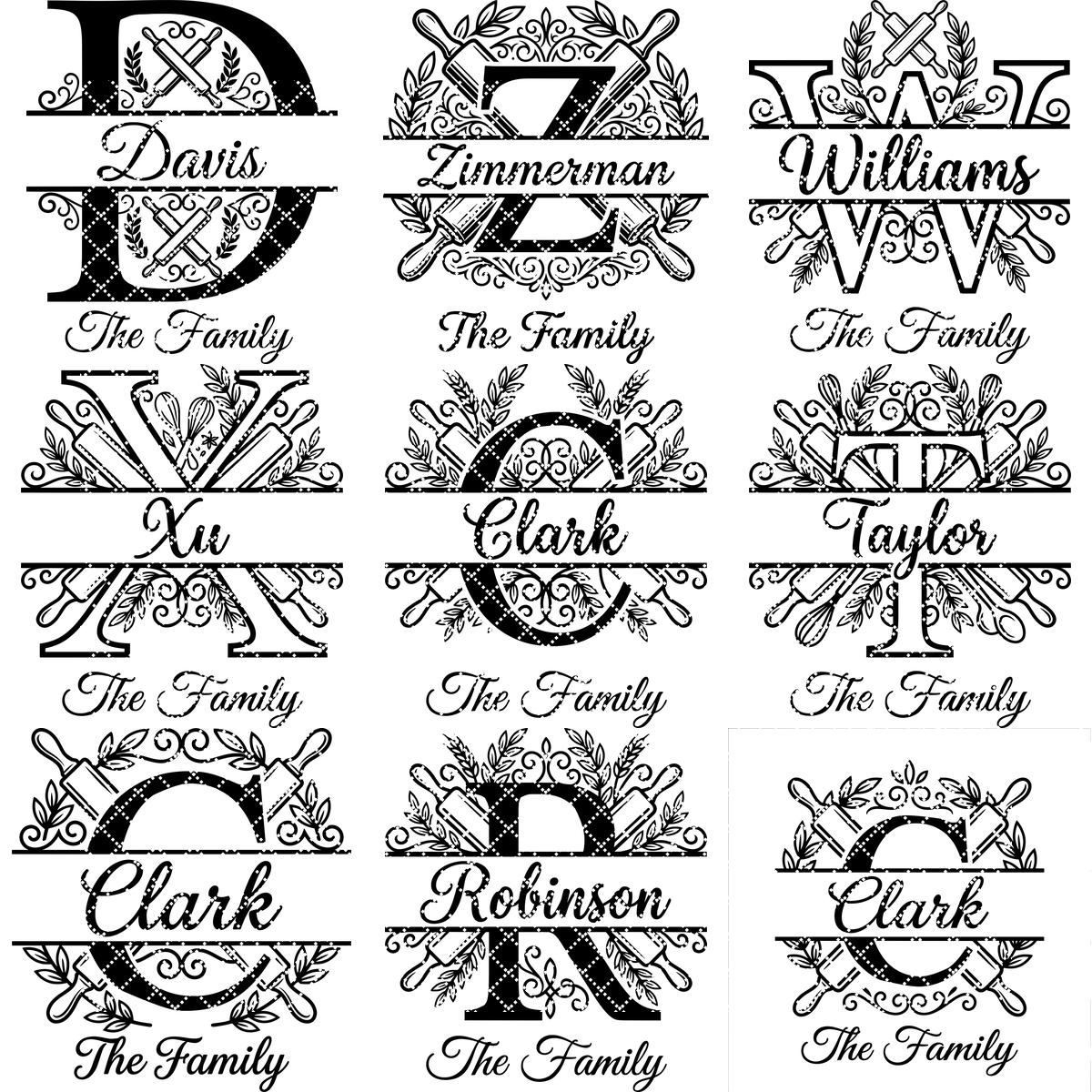 Gravurdateien-Paket, Monogramm Familienname, Küchenerbe, Nudelholz-Lorbeer-Alphabet-Designs – Bild 10