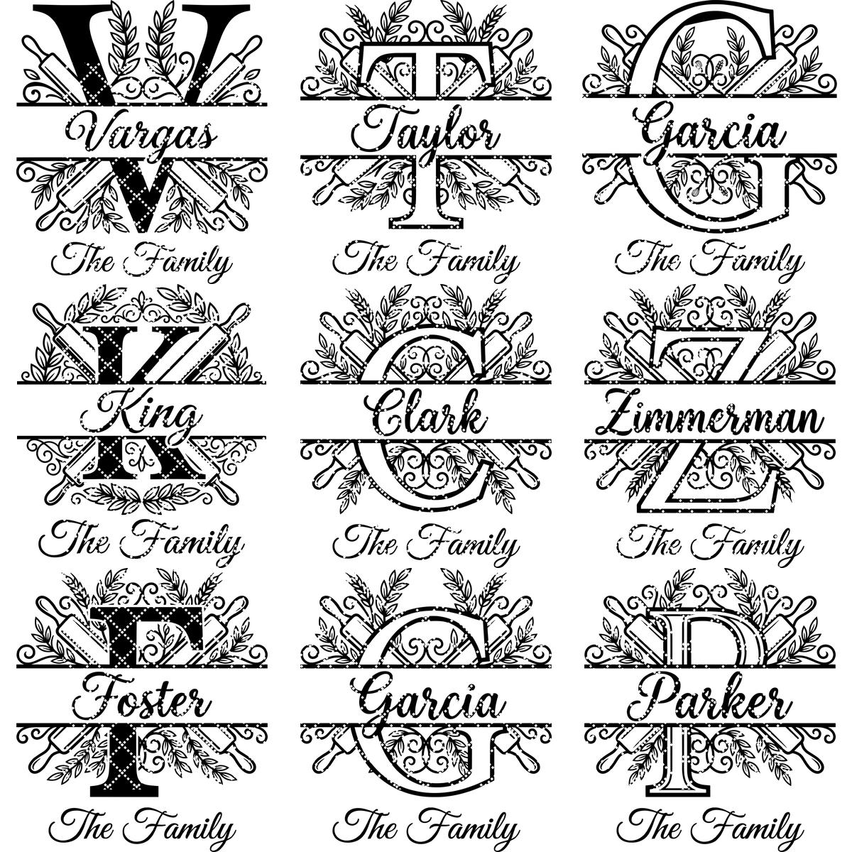 Gravurdateien-Paket, Monogramm Familienname, Küchenerbe, Nudelholz-Lorbeer-Alphabet-Designs – Bild 11