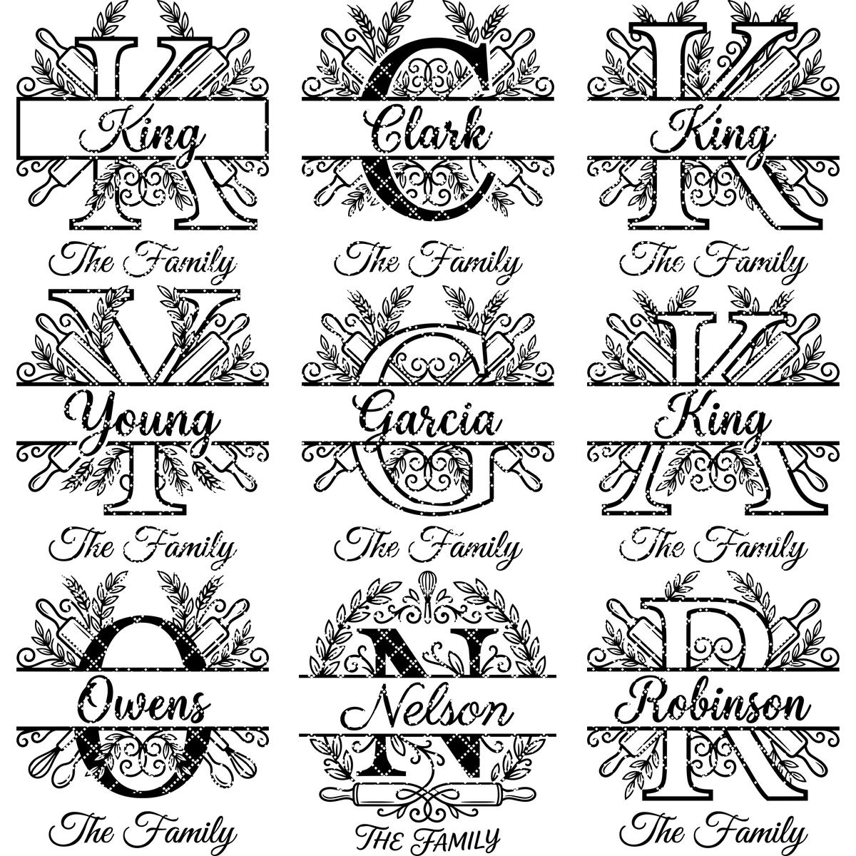 Gravurdateien-Paket, Monogramm Familienname, Küchenerbe, Nudelholz-Lorbeer-Alphabet-Designs – Bild 13