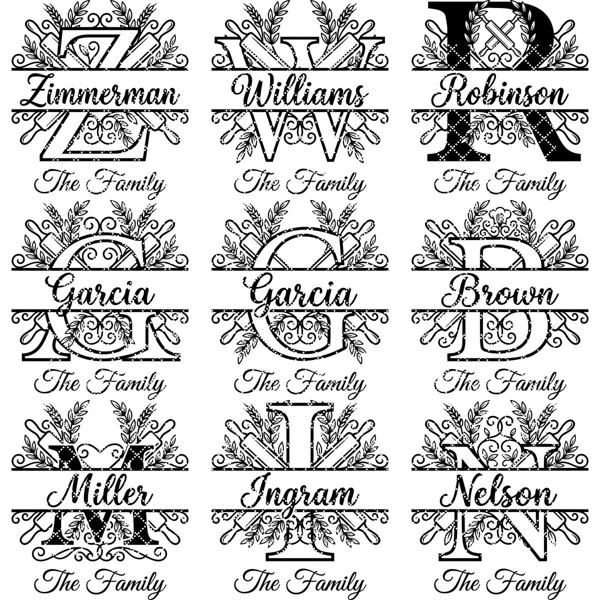 Gravurdateien-Paket, Monogramm Familienname, Küchenerbe, Nudelholz-Lorbeer-Alphabet-Designs – Bild 16