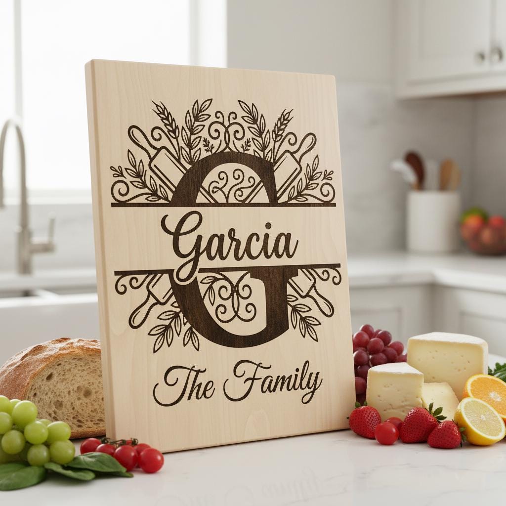 Gravurdateien-Paket, Monogramm Familienname, Küchenerbe, Nudelholz-Lorbeer-Alphabet-Designs – Bild 4