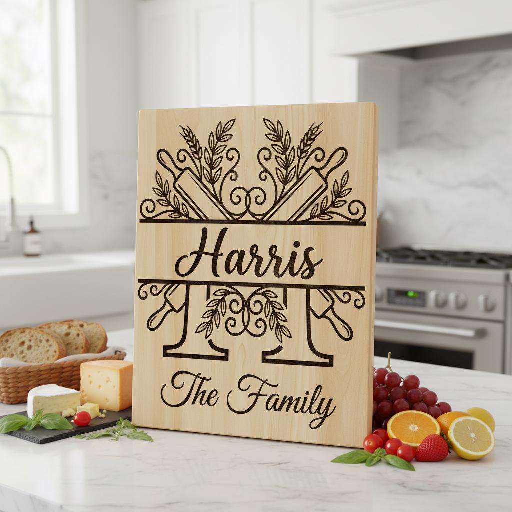Gravurdateien-Paket, Monogramm Familienname, Küchenerbe, Nudelholz-Lorbeer-Alphabet-Designs – Bild 5