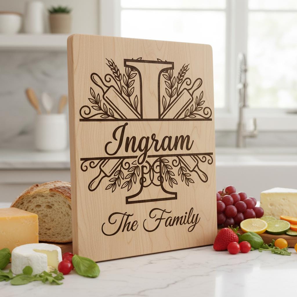 Gravurdateien-Paket, Monogramm Familienname, Küchenerbe, Nudelholz-Lorbeer-Alphabet-Designs – Bild 6