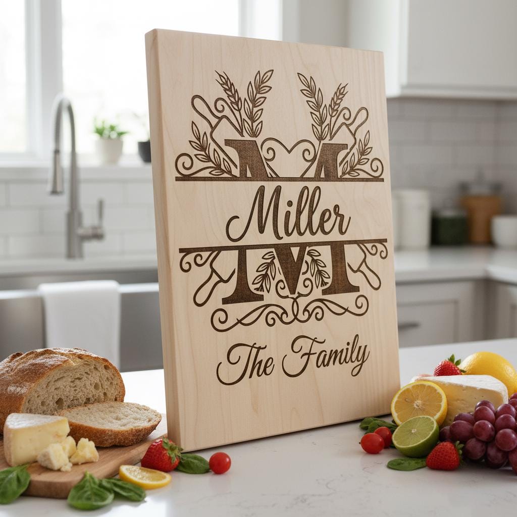 Gravurdateien-Paket, Monogramm Familienname, Küchenerbe, Nudelholz-Lorbeer-Alphabet-Designs – Bild 7