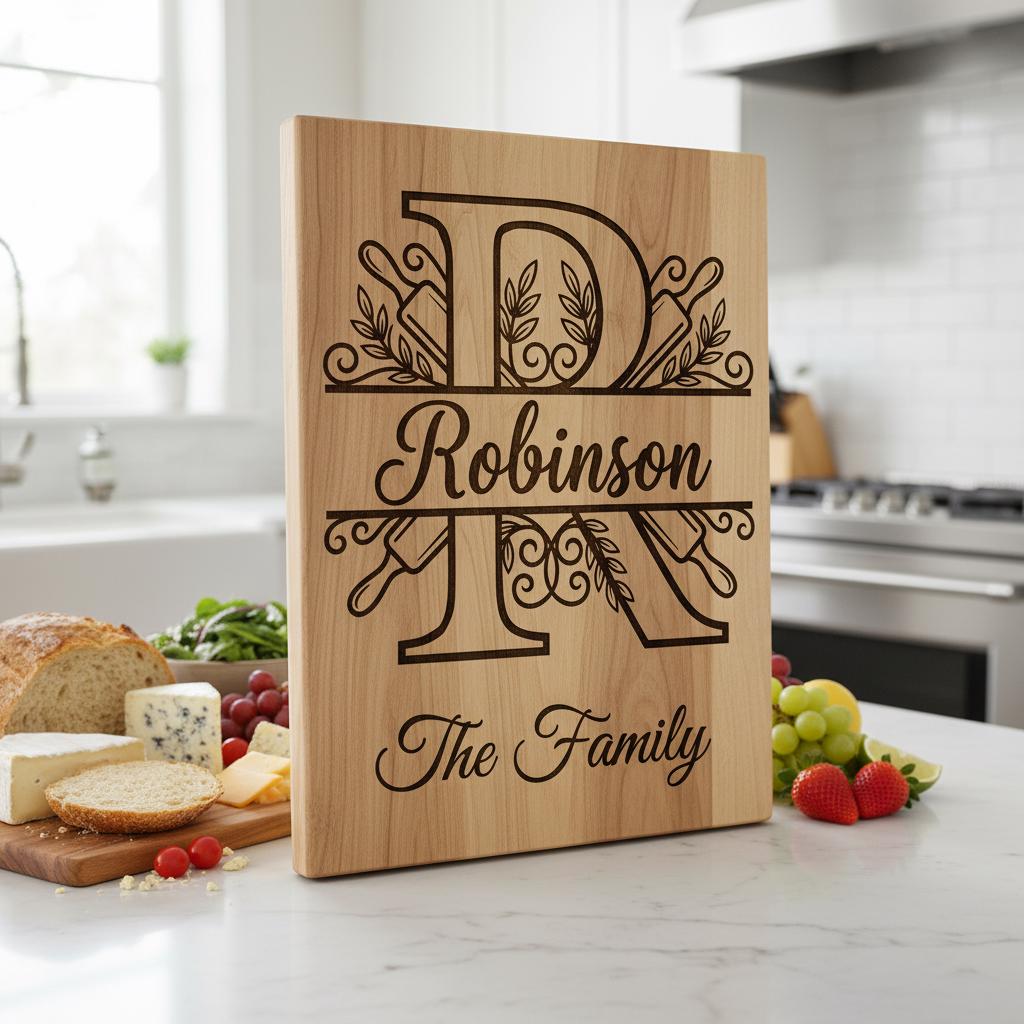 Gravurdateien-Paket, Monogramm Familienname, Küchenerbe, Nudelholz-Lorbeer-Alphabet-Designs – Bild 9