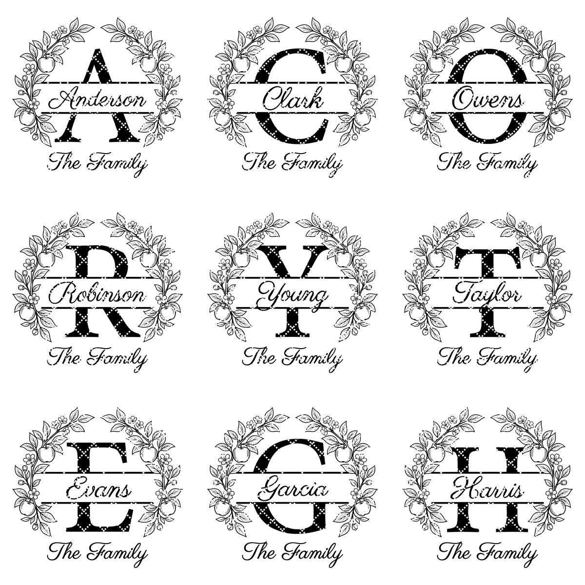 Familienwappen-Monogramm-Paket, Apfelhain-Alphabet-Gravurdatei, Personalisierter Familienname – Bild 12