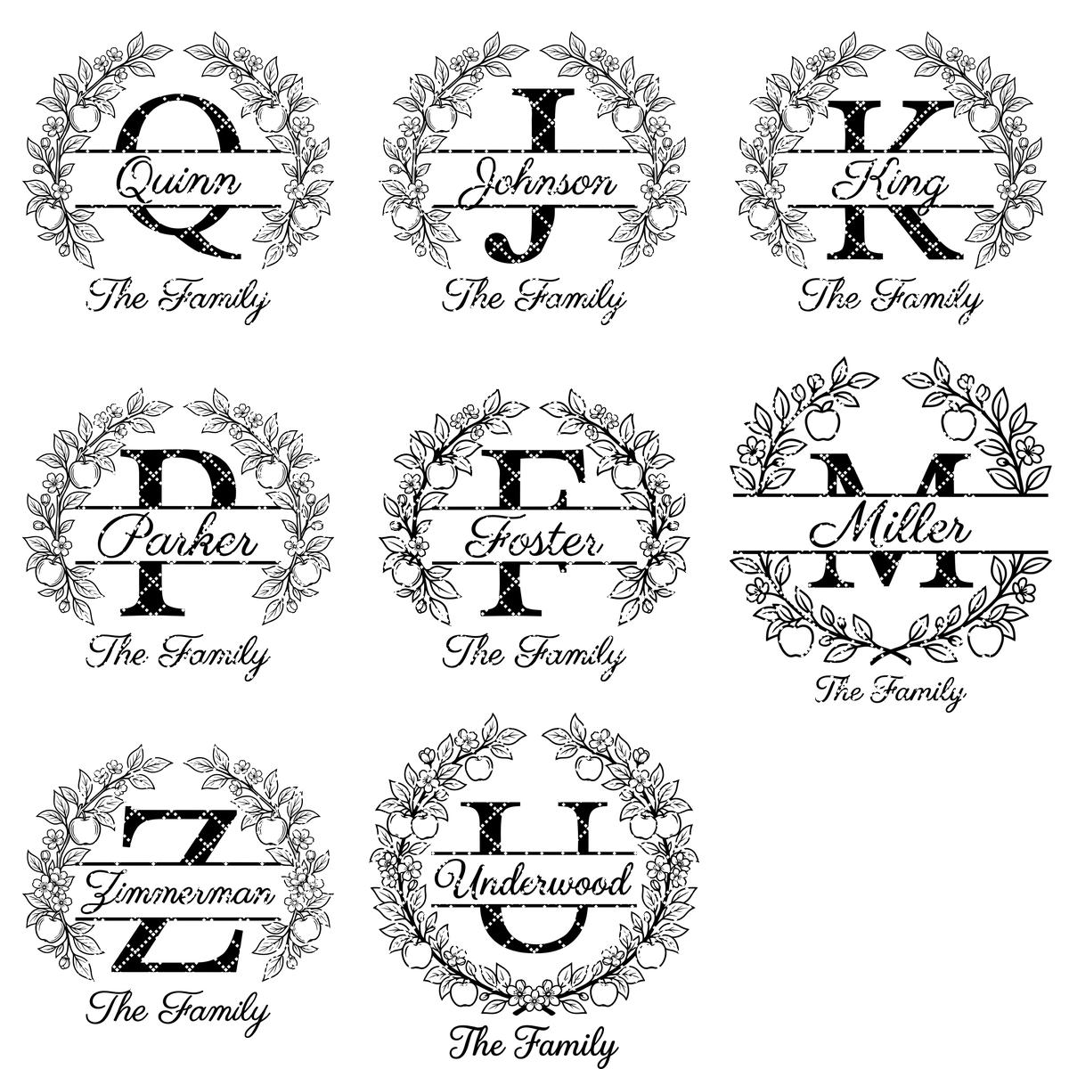 Familienwappen-Monogramm-Paket, Apfelhain-Alphabet-Gravurdatei, Personalisierter Familienname – Bild 14