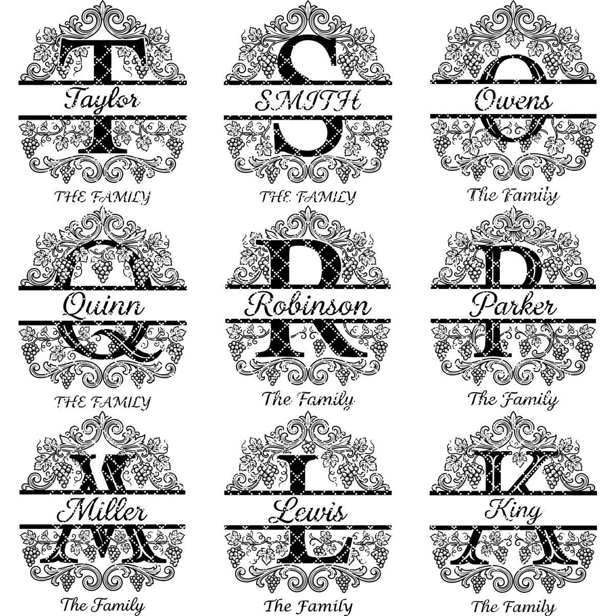 Family Crest Monogram Bundle, Grapevine Alphabet Engraving File, Personalized Gift