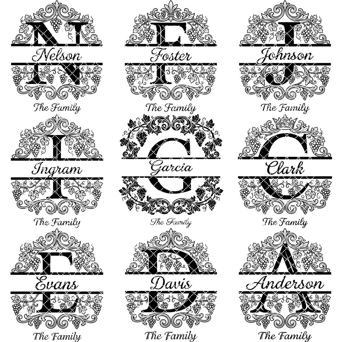 Family Crest Monogram Bundle, Grapevine Alphabet Engraving File, Personalized Gift