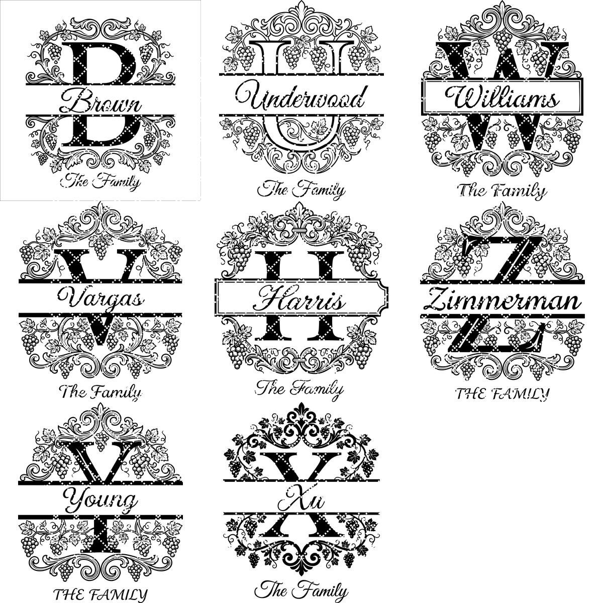 Family Crest Monogram Bundle, Grapevine Alphabet Engraving File, Personalized Gift