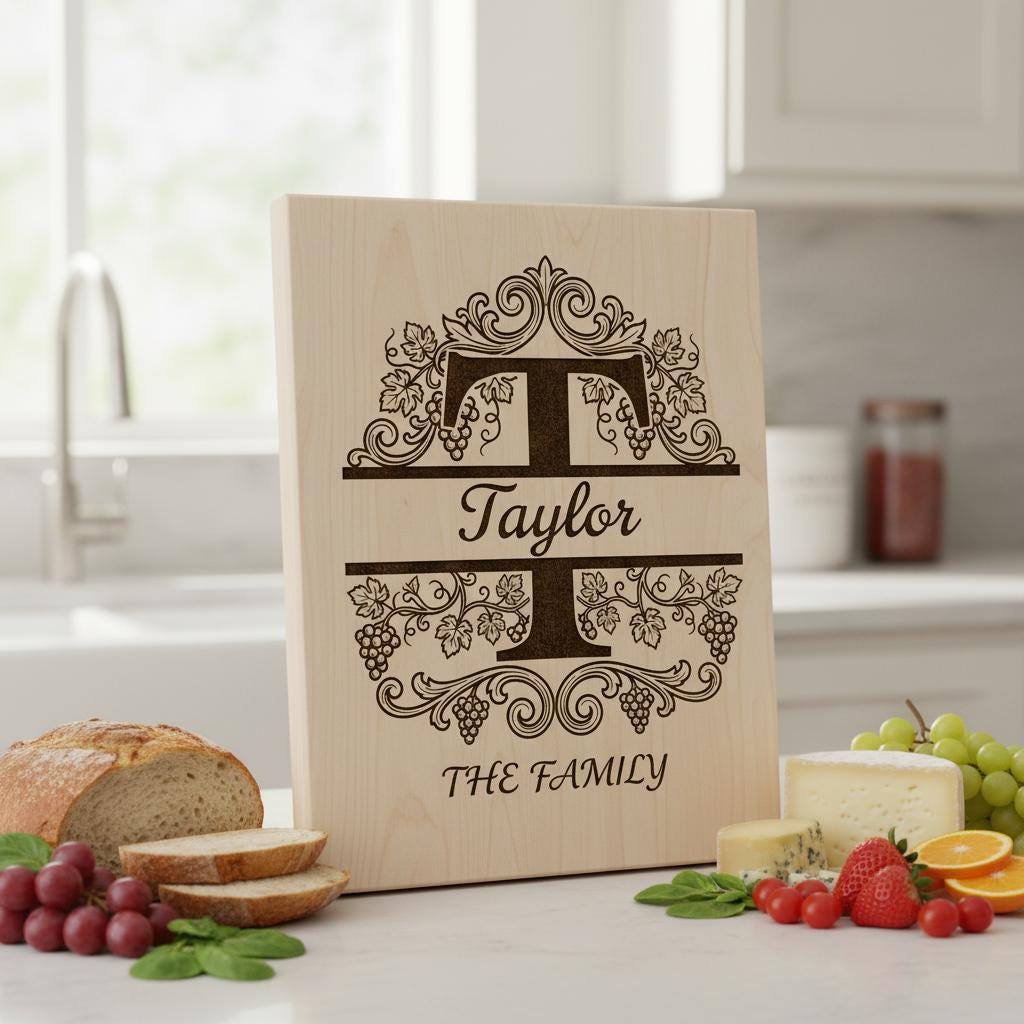Family Crest Monogram Bundle, Grapevine Alphabet Engraving File, Personalized Gift
