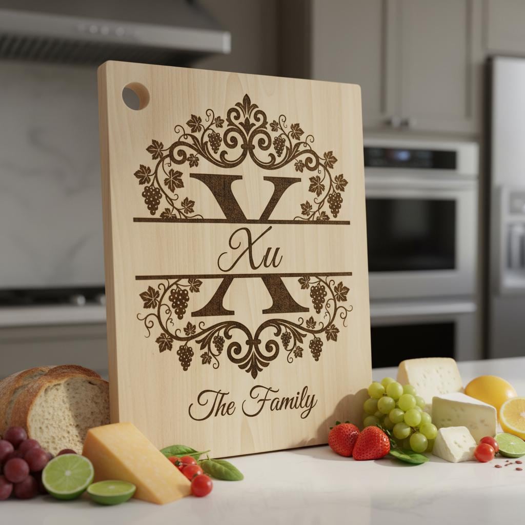 Family Crest Monogram Bundle, Grapevine Alphabet Engraving File, Personalized Gift