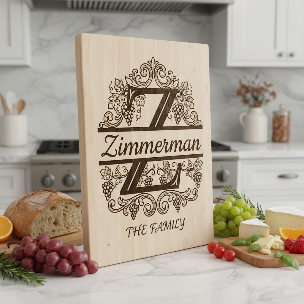 Family Crest Monogram Bundle, Grapevine Alphabet Engraving File, Personalized Gift