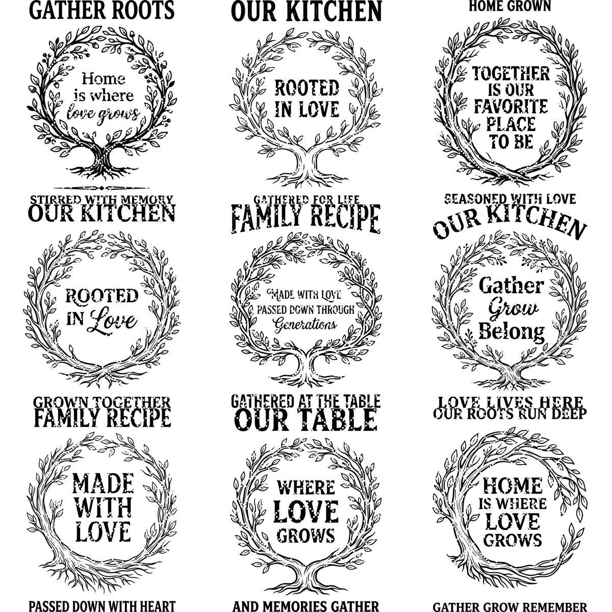 Family Tree and Wreath Engraving Designs, Rustic Charcuterie Board Art – Image 10