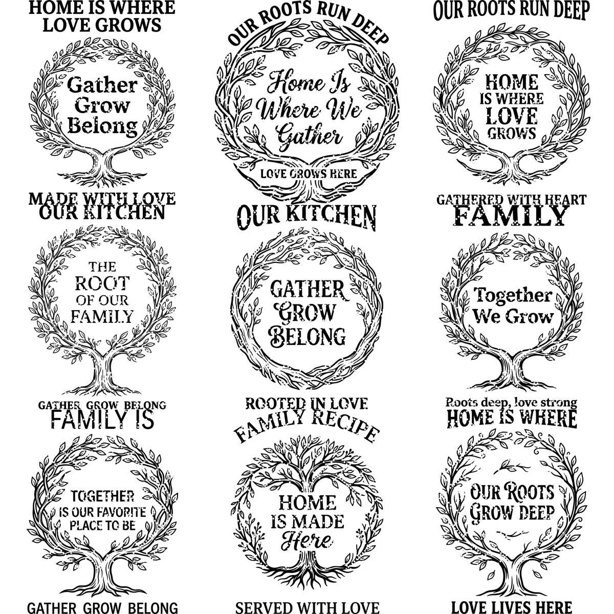 Family Tree and Wreath Engraving Designs, Rustic Charcuterie Board Art – Image 11