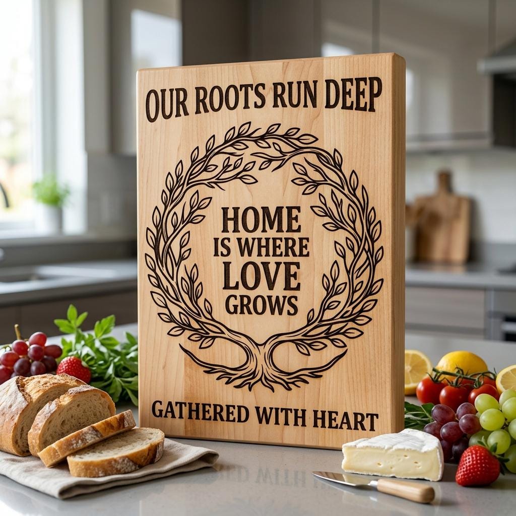 Family Tree and Wreath Engraving Designs, Rustic Charcuterie Board Art – Image 4