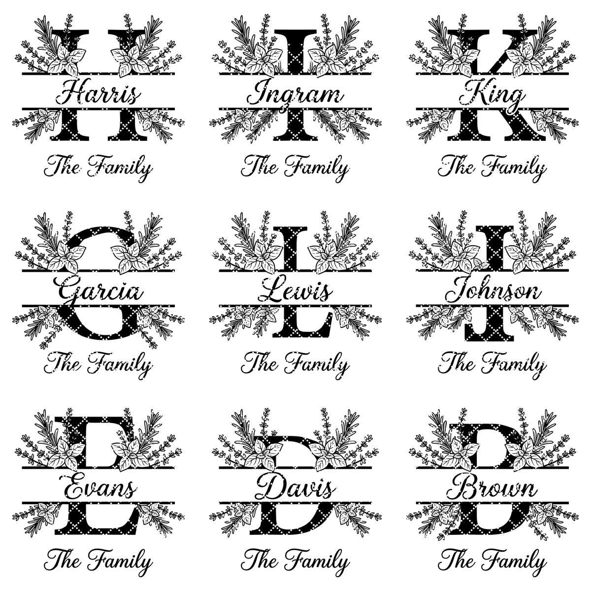 Alphabet Monogramme végétal à graver, Nom de famille rustique, Cadeau de mariage personnalisé – Image 12