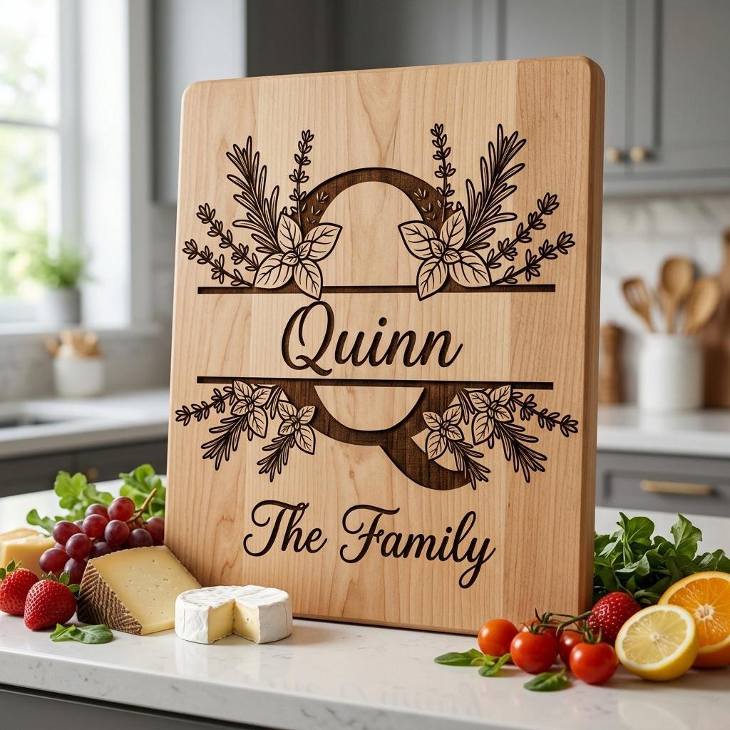 Alphabet Monogramme végétal à graver, Nom de famille rustique, Cadeau de mariage personnalisé – Image 3