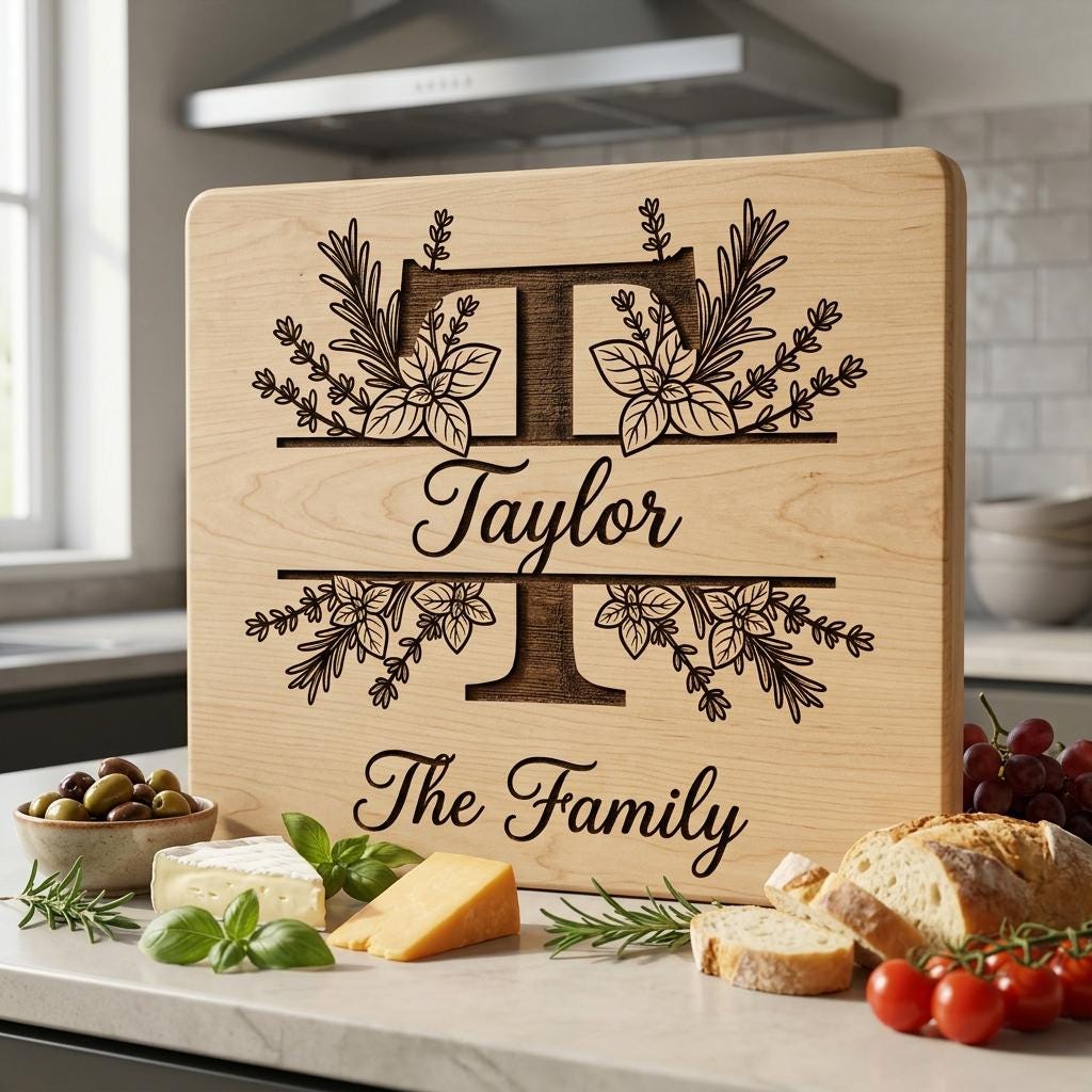 Alphabet Monogramme végétal à graver, Nom de famille rustique, Cadeau de mariage personnalisé – Image 5
