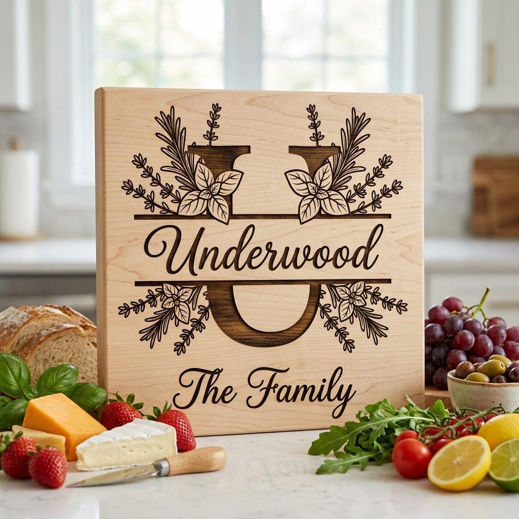 Alphabet Monogramme végétal à graver, Nom de famille rustique, Cadeau de mariage personnalisé – Image 6