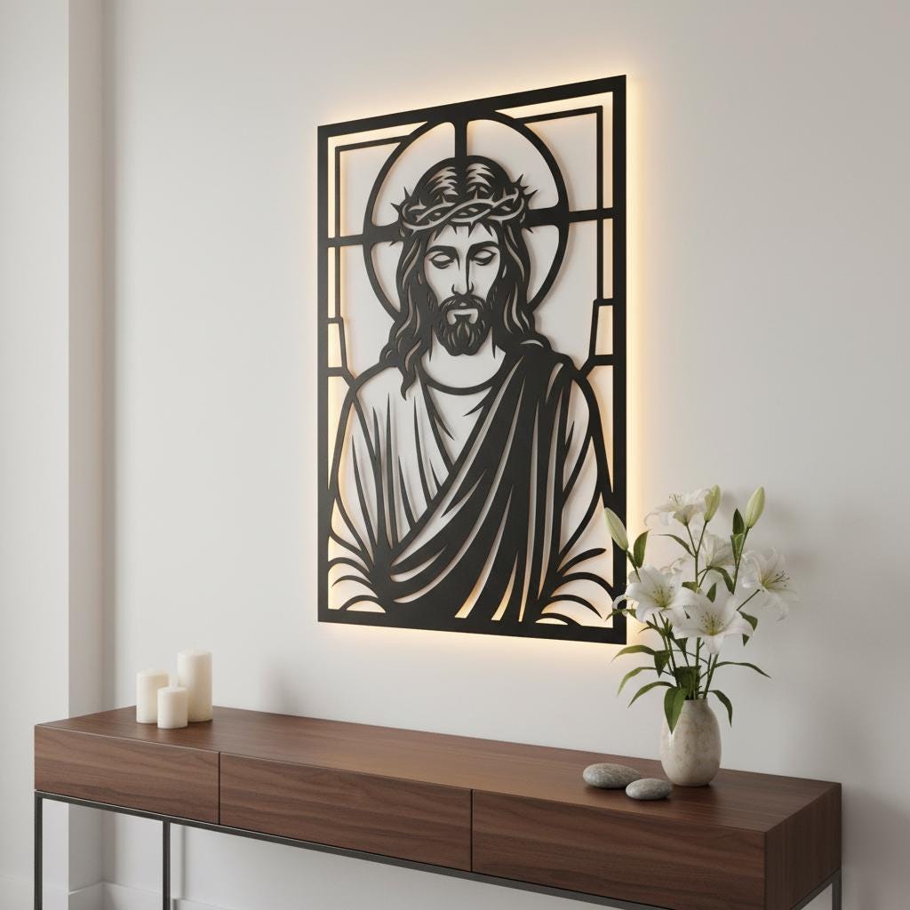 Jesus Wall Art Bundle, Christian Faith Silhouette, Religious CNC Laser File Download