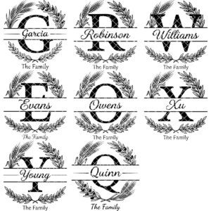 Monogram Alphabet Engraving File, Custom Family Name, Wheat Olive Branch Board Design