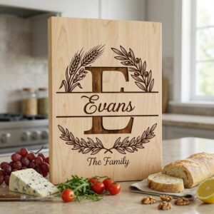 Monogram Alphabet Engraving File, Custom Family Name, Wheat Olive Branch Board Design