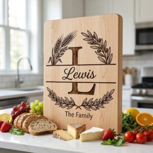 Monogram Alphabet Engraving File, Custom Family Name, Wheat Olive Branch Board Design
