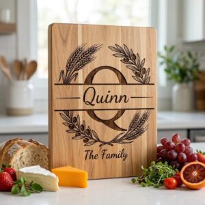 Monogram Alphabet Engraving File, Custom Family Name, Wheat Olive Branch Board Design