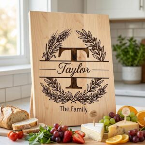 Monogram Alphabet Engraving File, Custom Family Name, Wheat Olive Branch Board Design