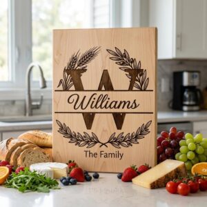 Monogram Alphabet Engraving File, Custom Family Name, Wheat Olive Branch Board Design