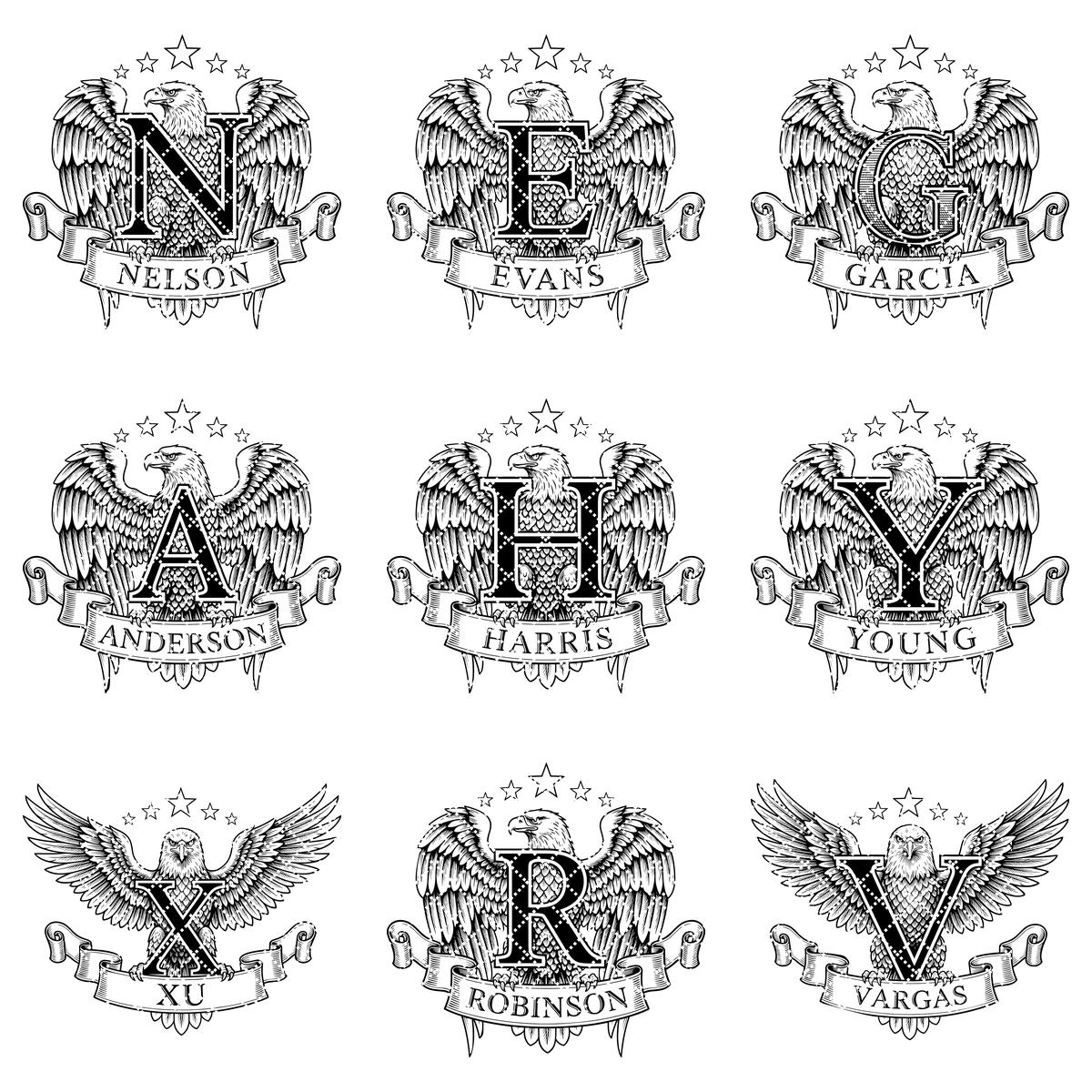 Paquete de Monogramas, Escudo Animal, Apellido Familiar, Grabado Vintage, Arte de Charcutería - Imagen 12