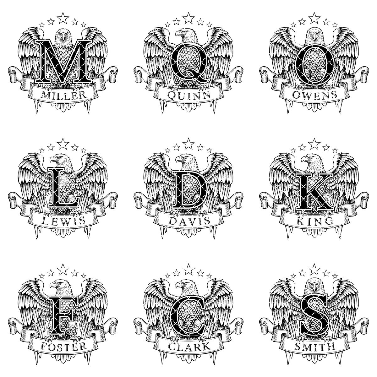 Paquete de Monogramas, Escudo Animal, Apellido Familiar, Grabado Vintage, Arte de Charcutería - Imagen 13