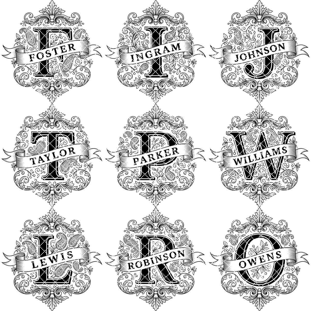 Ensemble de Monogrammes, Dessins de gravure d'armoiries familiales ornées, Alphabet personnalisé pour planches – Image 13