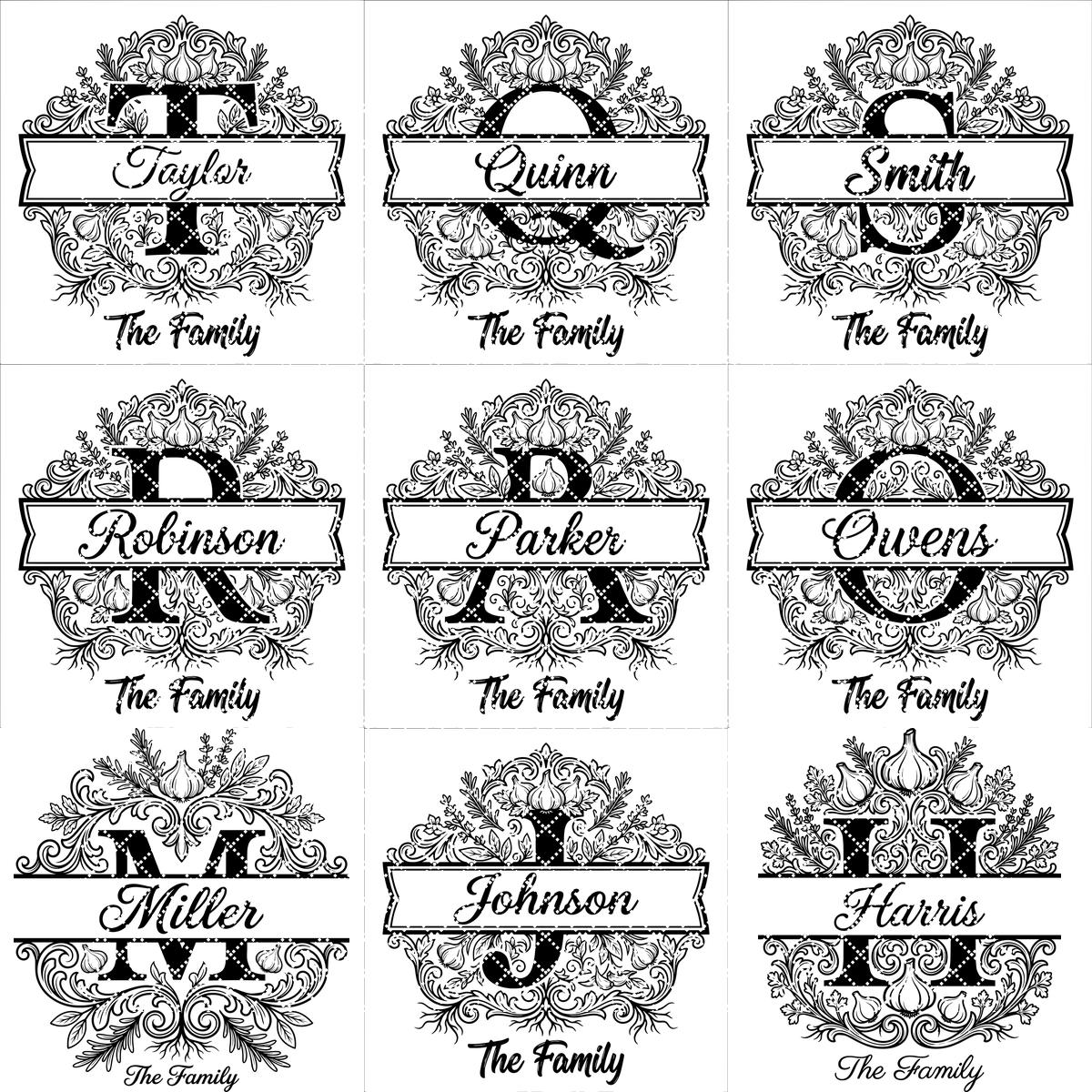 Monogram Bundle, Royal Garlic Crest Family Name, Baroque Alphabet, Chopping Board Engraving