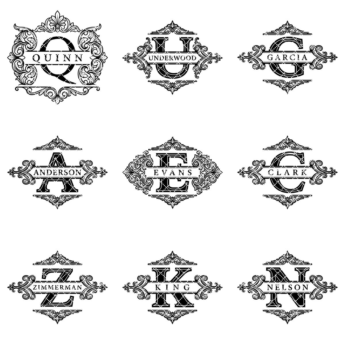 Monogramm-Gravurdateien-Paket, personalisierter Familienname, elegantes filigranes Alphabet-Design – Bild 11