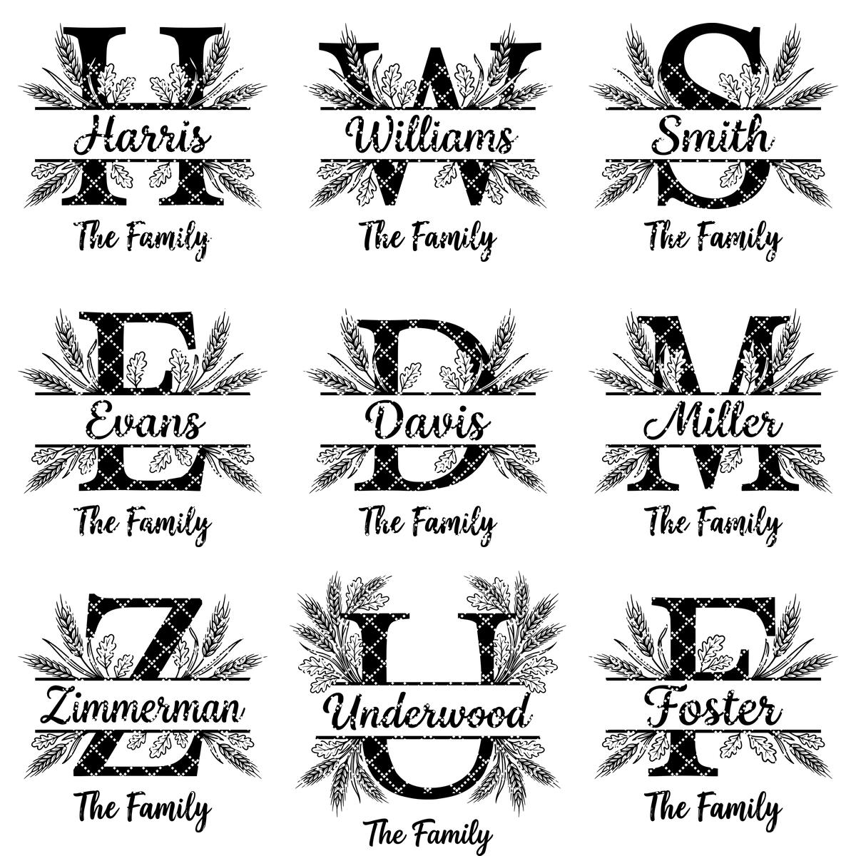 Monogram Rustic Wheat Oak Alphabet Bundle, Custom Family Name Engraving Boards