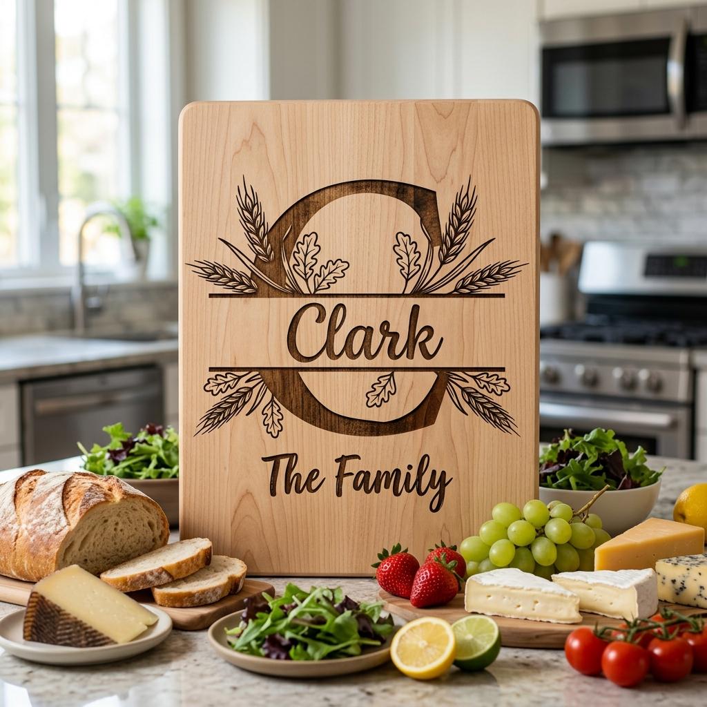 Monogram Rustic Wheat Oak Alphabet Bundle, Custom Family Name Engraving Boards