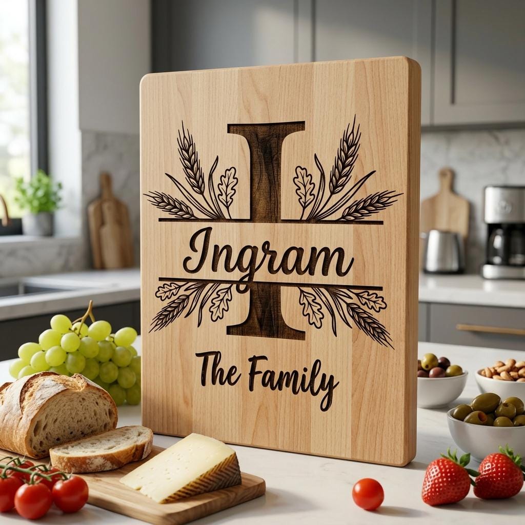 Monogram Rustic Wheat Oak Alphabet Bundle, Custom Family Name Engraving Boards