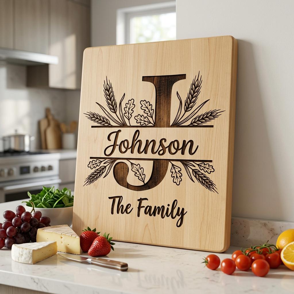Monogram Rustic Wheat Oak Alphabet Bundle, Custom Family Name Engraving Boards