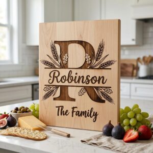 Monogram Rustic Wheat Oak Alphabet Bundle, Custom Family Name Engraving Boards