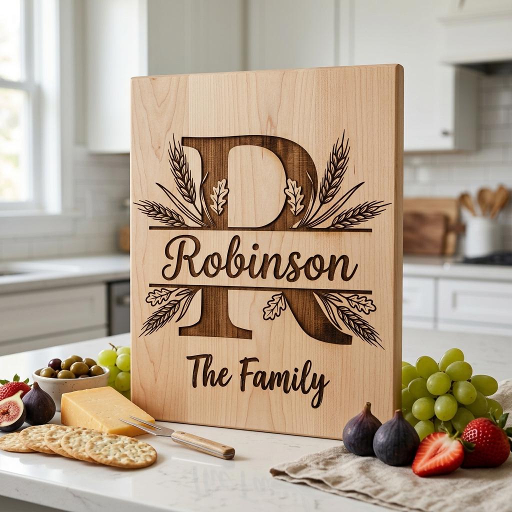 Monogram Rustic Wheat Oak Alphabet Bundle, Custom Family Name Engraving Boards