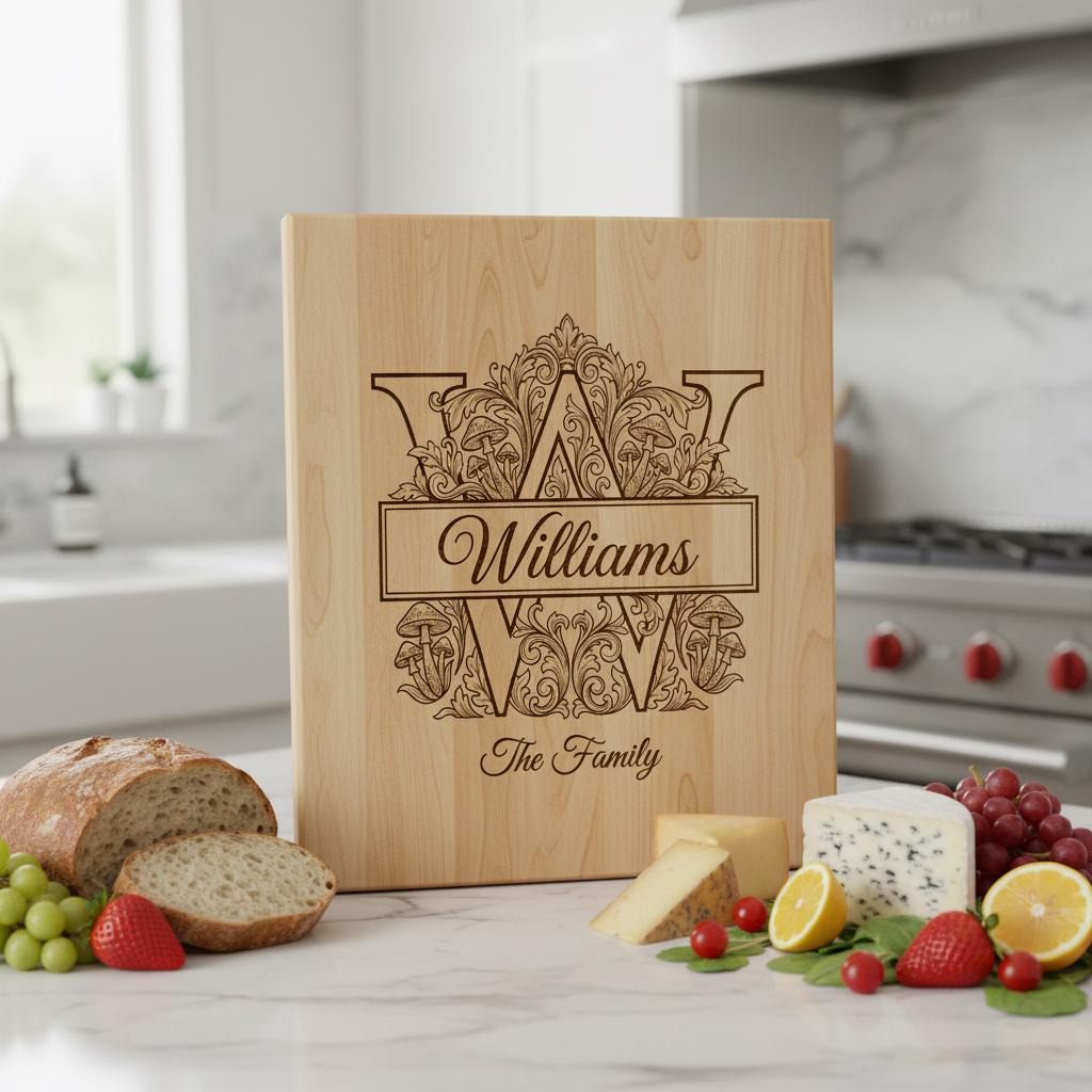 Mushroom Monogram Engraving Design, Custom Family Crest Botanical Alphabet Bundle