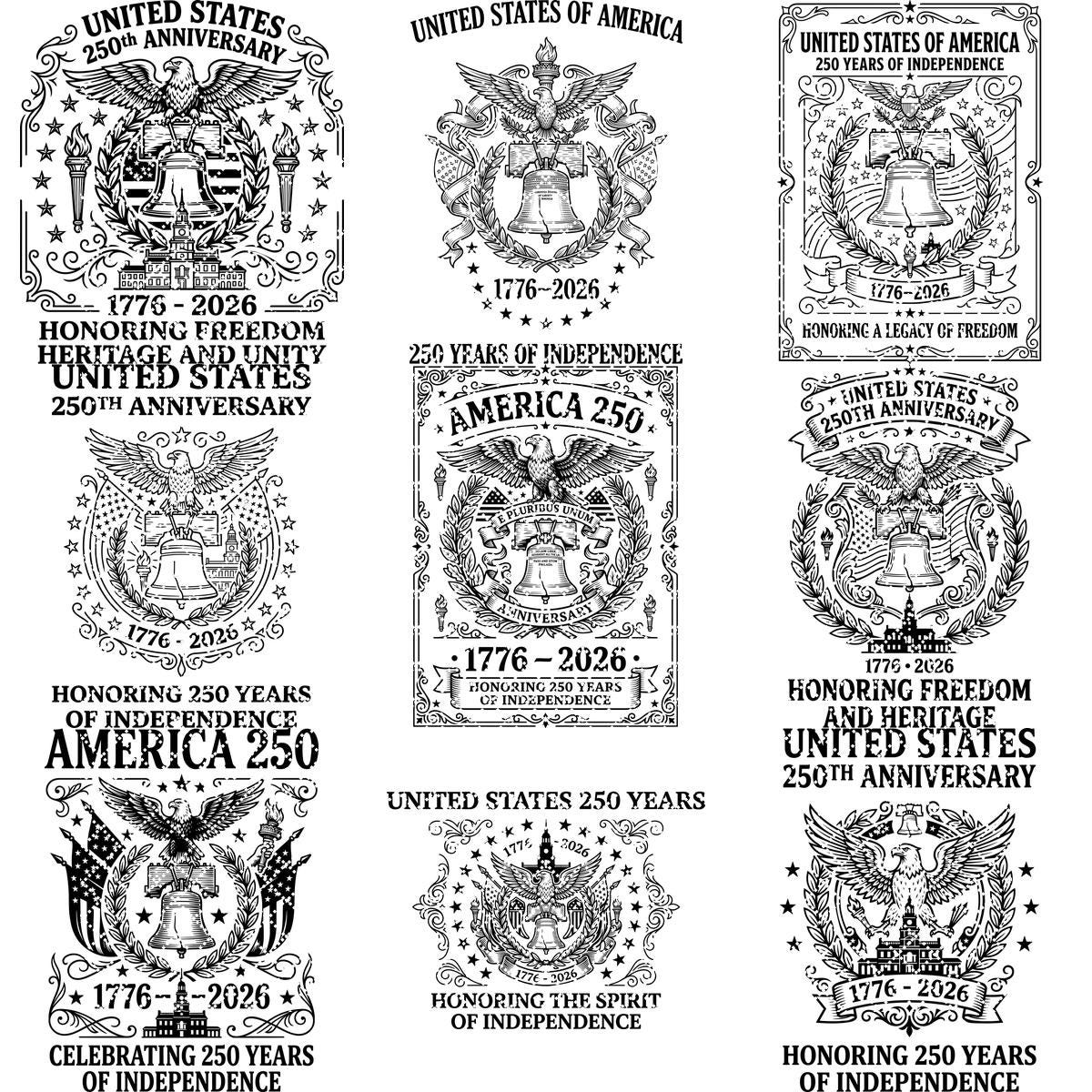 Patriotic Americana Engraving Designs for USA 250th, Laser File for Boards