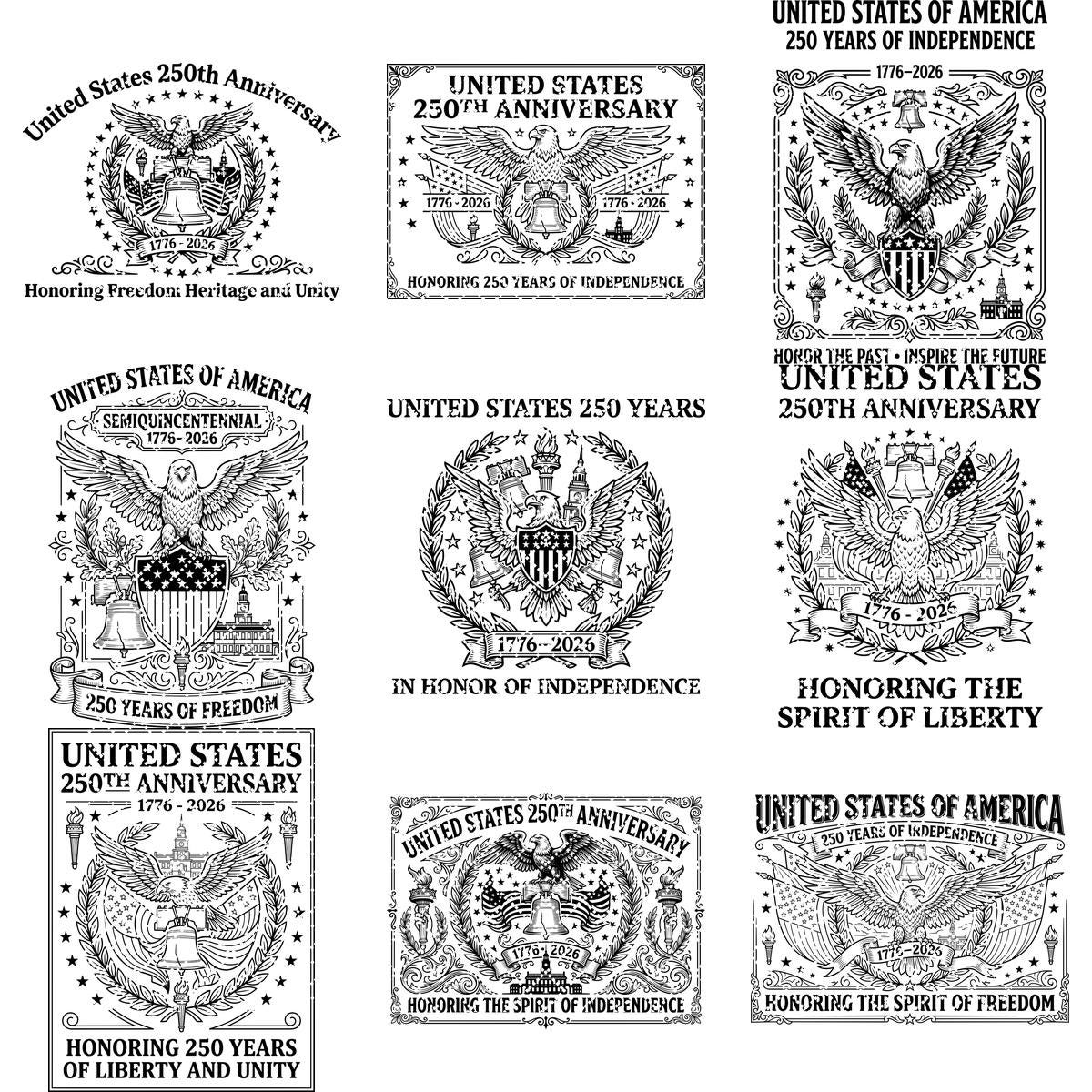 Patriotic Americana Engraving Designs for USA 250th, Laser File for Boards