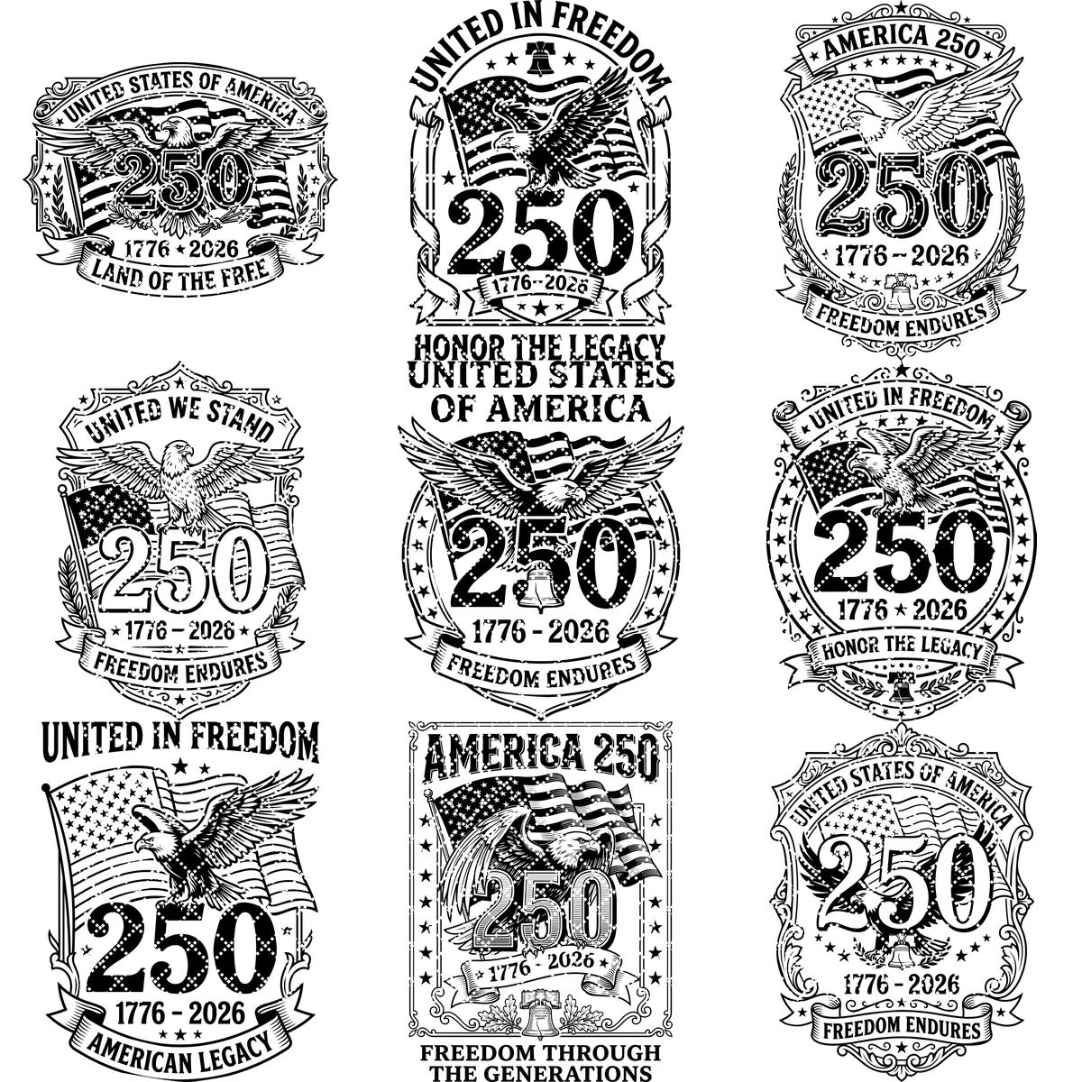 Patriotic Eagle 250th Anniversary Emblem Bundle, Laser Engraving for Boards