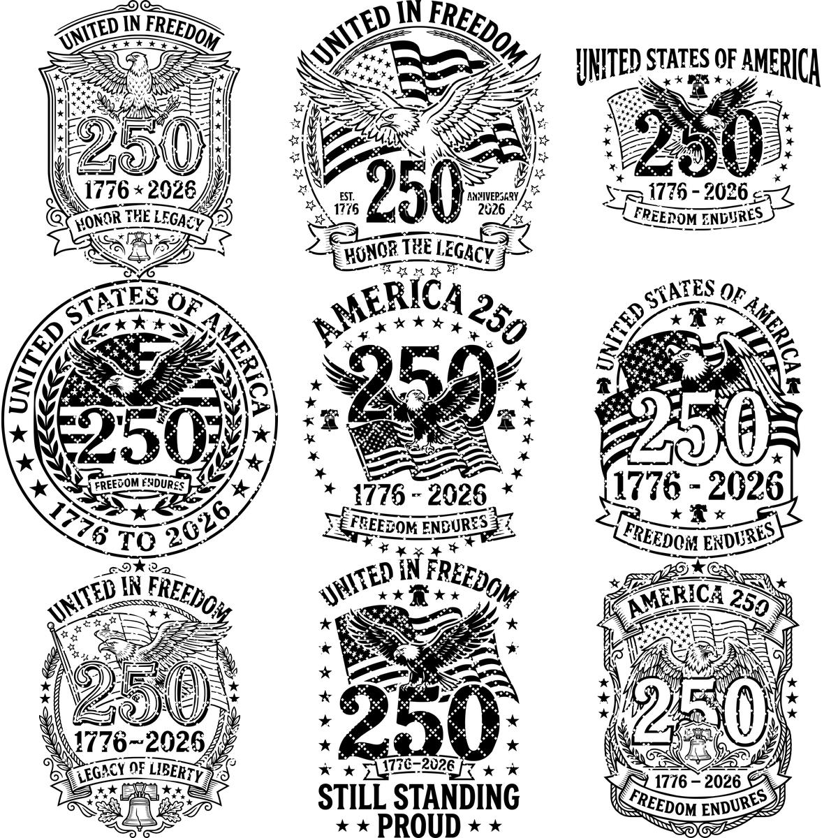 Patriotic Eagle 250th Anniversary Emblem Bundle, Laser Engraving for Boards