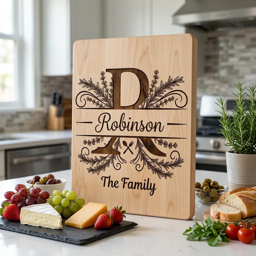Personalisiertes Monogramm-Brett-Set, Lasergravur Familienname, Kräuterutensilien-Alphabet – Bild 7