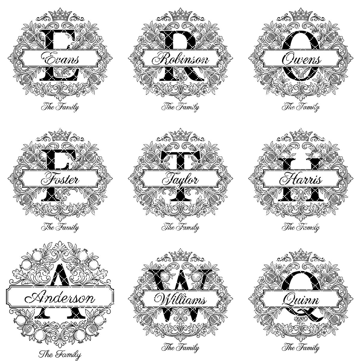 Königliches Granatapfel-Monogramm-Design, personalisierte Familiennamen-Gravurdatei – Bild 10