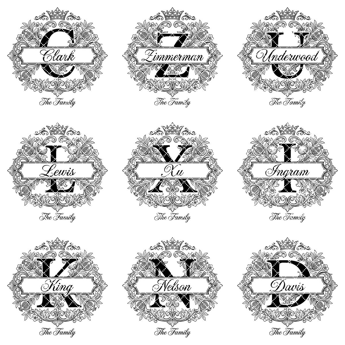 Königliches Granatapfel-Monogramm-Design, personalisierte Familiennamen-Gravurdatei – Bild 11